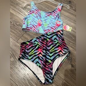 NWT Girl Colorful Zebra Print Kids Swim One Piece